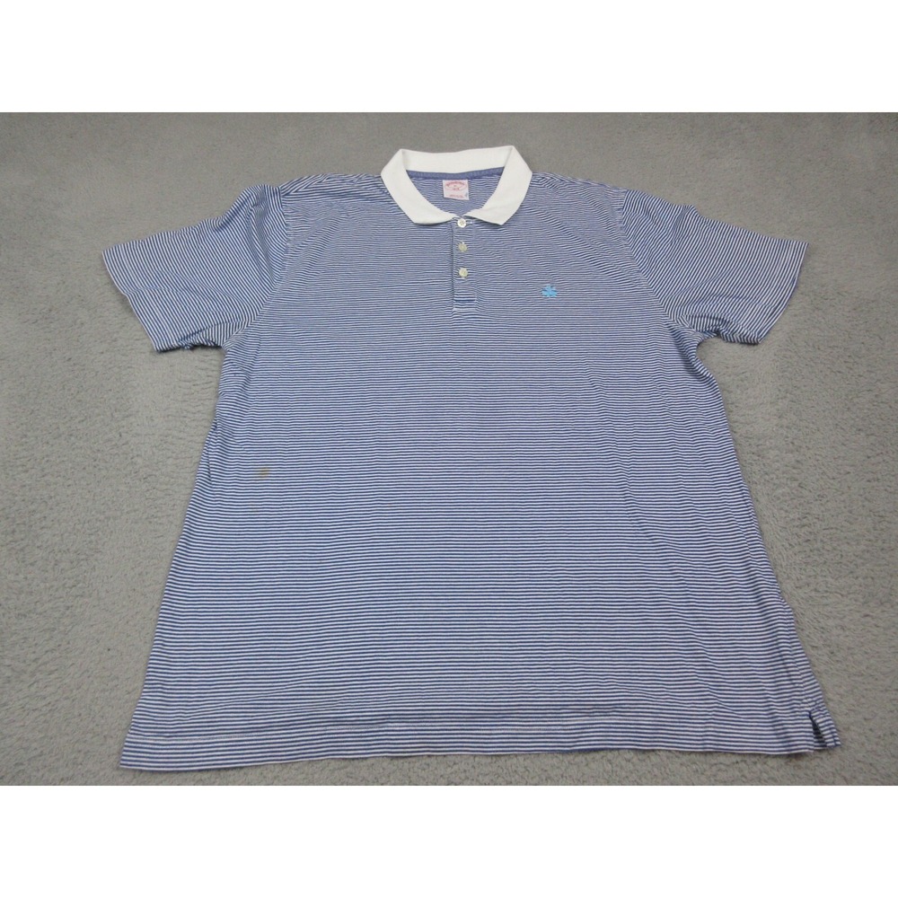 Brooks Brothers 1818 Polo Shirt Mens XL Blue Striped 100% Cotton Logo Casual